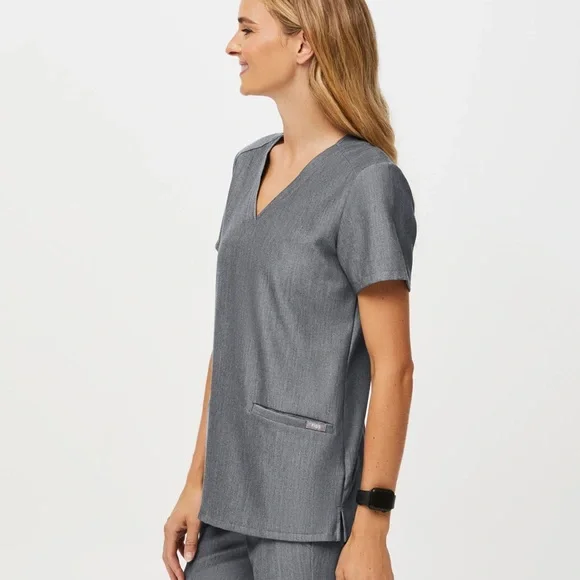 Figs Charcoal Women's V-Neck Scrub Top - Picture 2 of 7